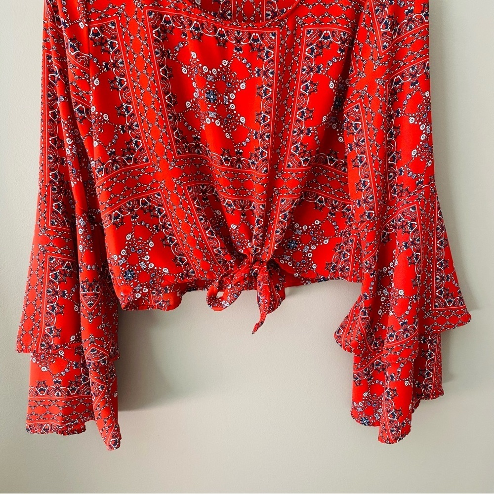 Altar'd State Bell Sleeve Blouse Red Sz Small - Picture 3 of 9